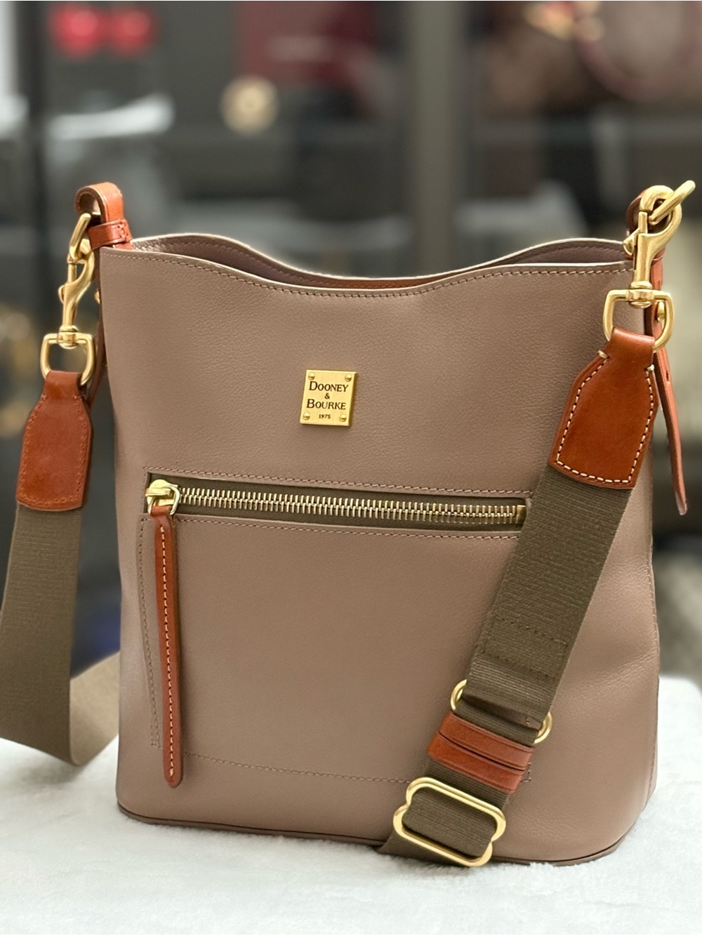 Dooney & Bourke Women’s Raleigh Roxy Bag – Oyster with Natural Trim
